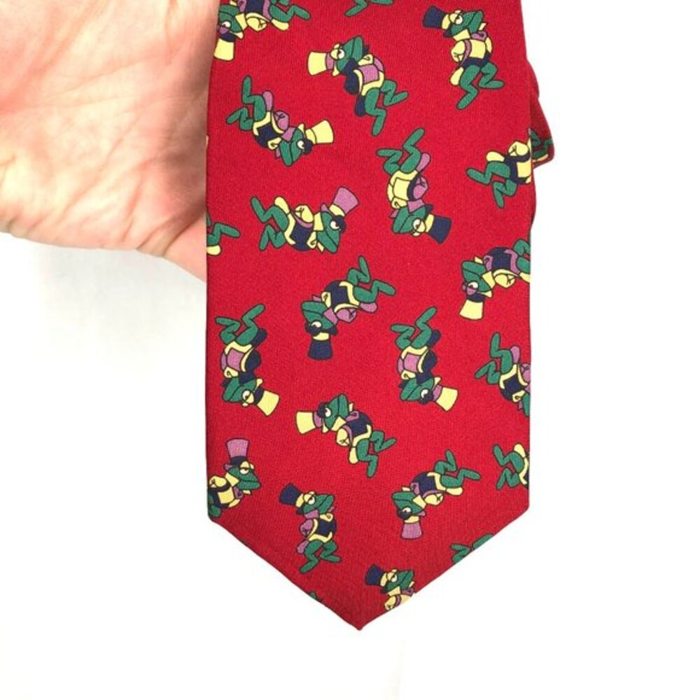 vintageVAN LOREN Italy Italian 100% Silk Tie Red fancy Frog Tails & Top Hat